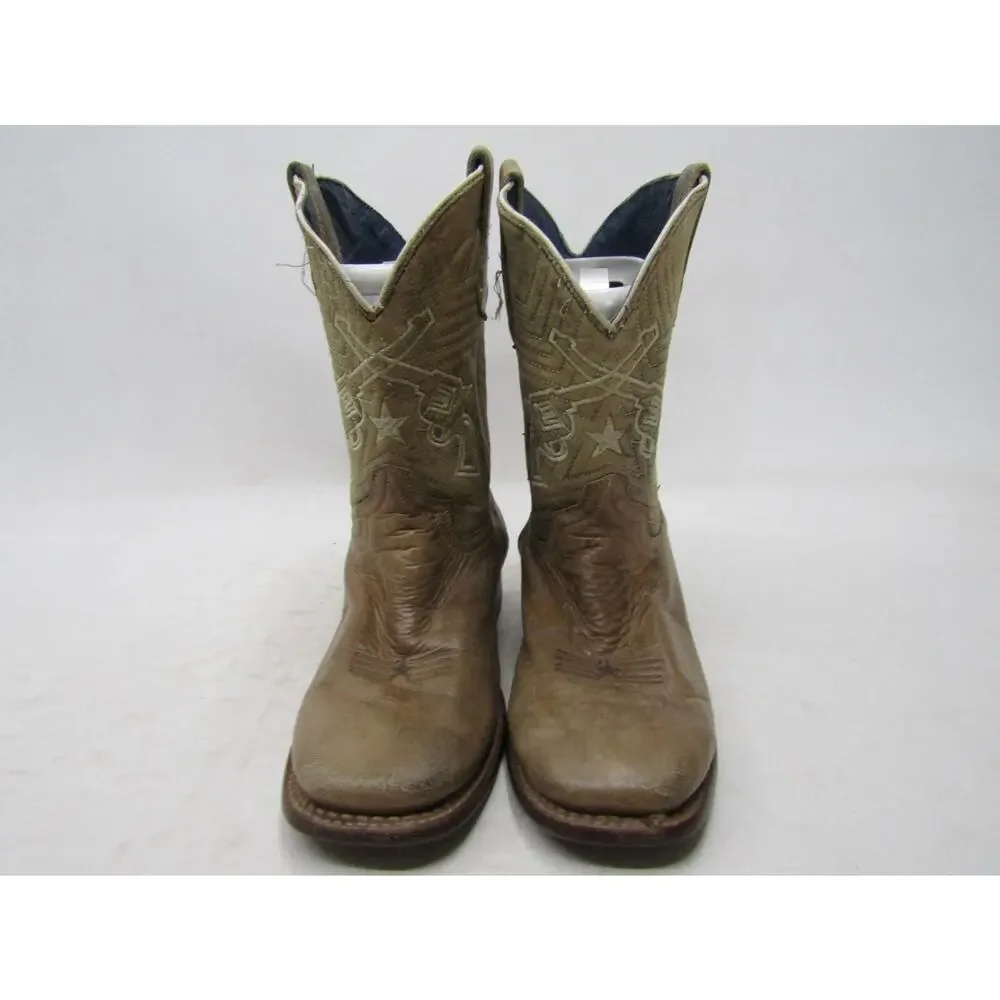 Roper Brand Youth Size 3 D Brown Double Gun Leather Cowboy Western Boots